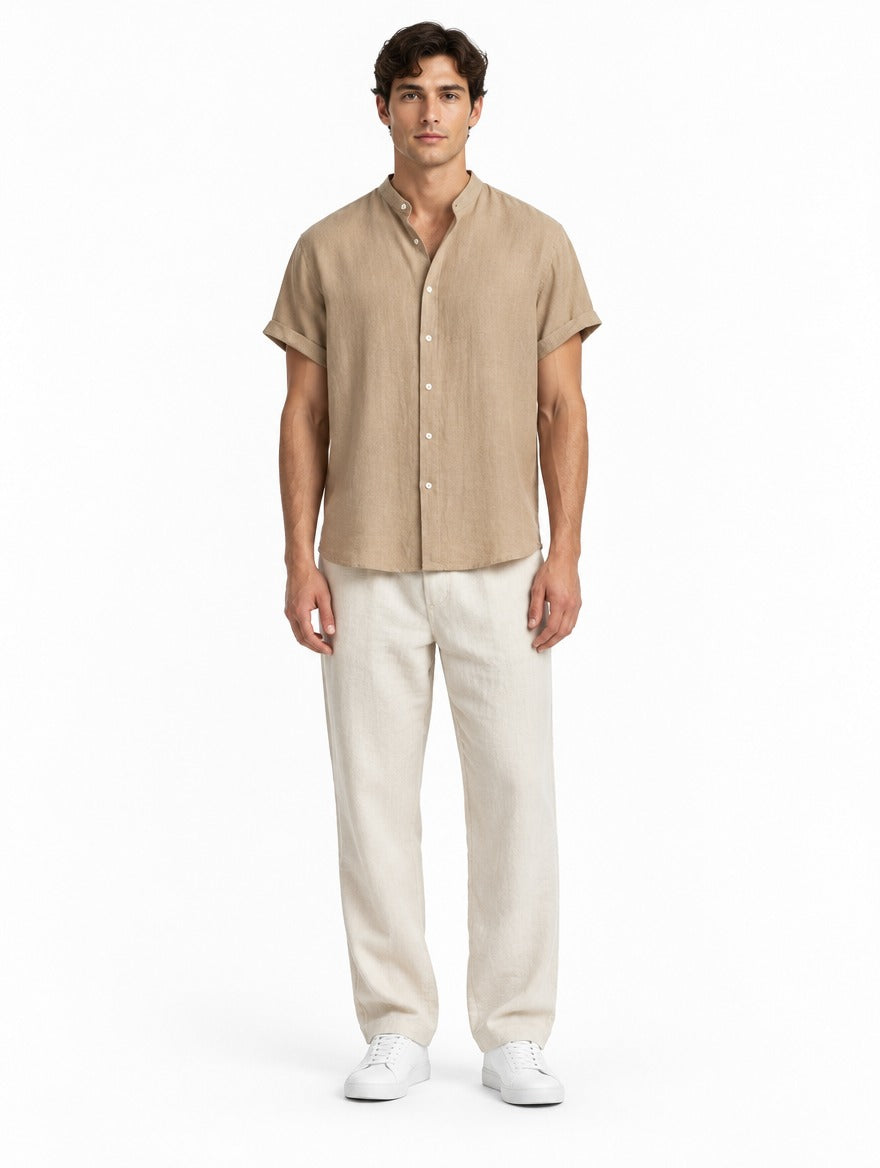 Arraial Men's Band Collar Linen Shirt & Pants Set, view 2