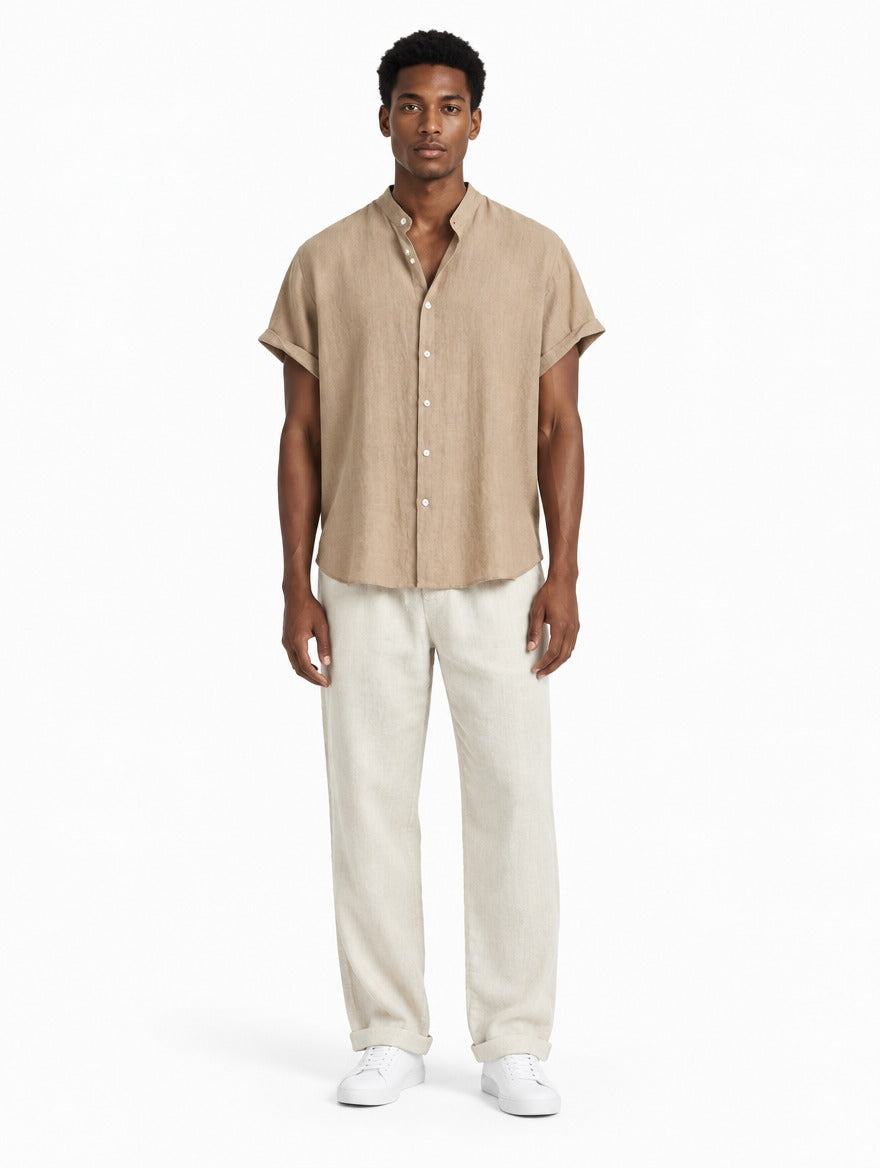 Trancoso Men's Band Collar Linen Shirt & Pants Set, view 2